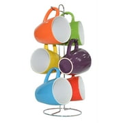 Marcelle, Multi Color 6 Pc. Ceramic Coffee Mug Set with a Metal Stand, 15 oz.