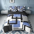thumbnail image 3 of Homewish Geometric Plaid Queen Bedding, Blue White Black Bedding Comforter Set Queen, Black Reversible, 7 Pieces, 3 of 7