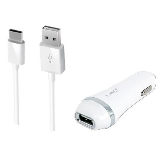 2-in-1 Type-C USB Chargers Bundle Car Kits for BLU Vivo XL, Vivo 5, BLU Vivo 6, BLU Pure XR (White) - 2.1Ah Car Charger Adaptor + Type-C USB Data Charging Cable
