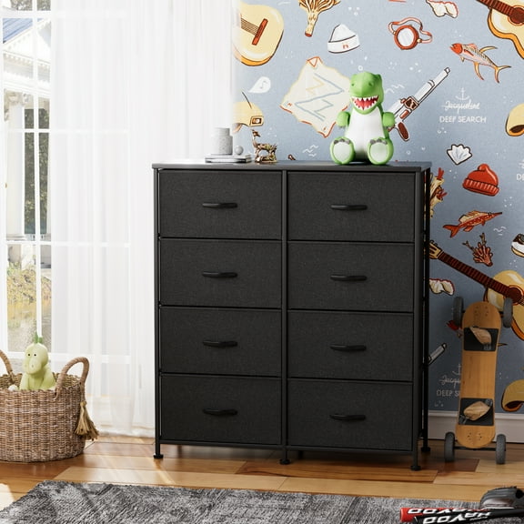 Lacoo Dresser for Bedroom with 8 Drawers,Wide Chest of Drawers,Suitable for Living Room,Corridor,Nursery,Black