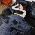 thumbnail image 3 of Homewish Retro Skeleton Skull King Bedding, Slate Blue Baroque Floral King Bed in a Bag, Black Reversible, 7 Pieces, 3 of 7