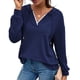 thumbnail image 1 of Sudadera con capucha de manga larga, color azul violáceo, para el trabajo, talla S, cuello en V y detalle de encaje, 1 of 6