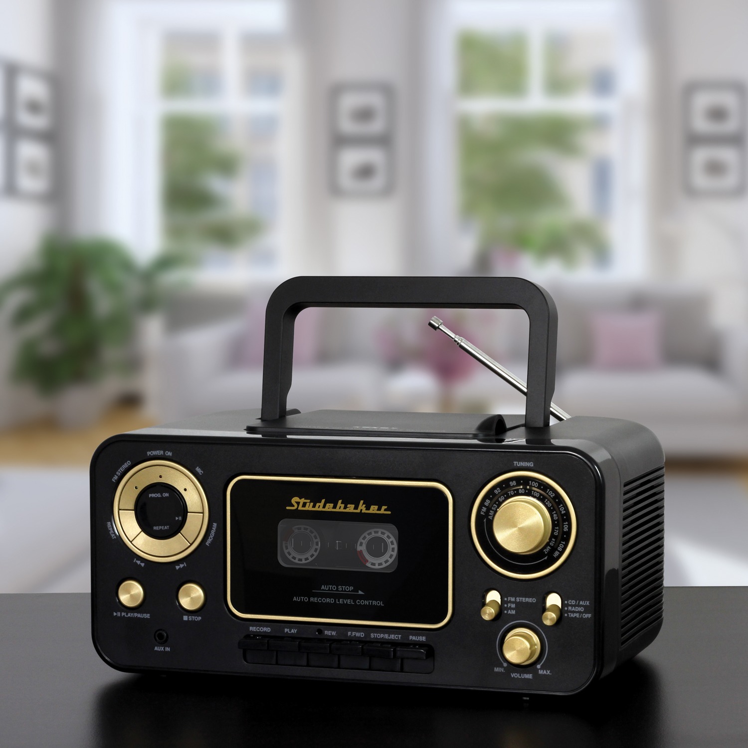 Studebaker SB2135BG Portable Stereo CD Player with AM/FM Radio & Cassette Player/Recorder (Black & Gold) - image 2 of 4