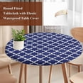 thumbnail image 3 of Navy Blue Morocco Round Tablecloth 55-60 Inch Round Fitted Table Cloth with Elastic Edge, Modern Farmhouse Geometric Textured Waterproof Table Cover Protector for Outdoor Picnic Party Dining, 3 of 6