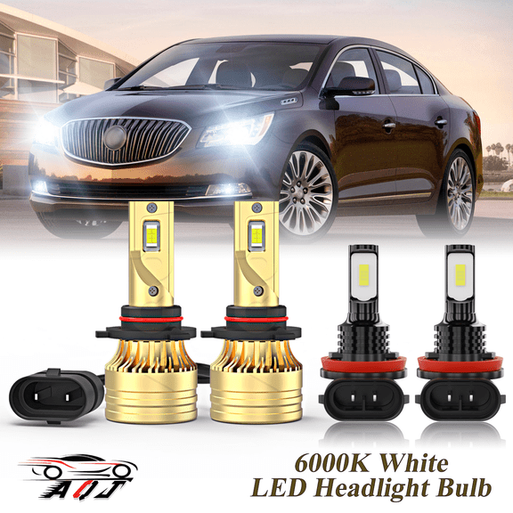 LED Headlight Bulb for Buick Lacrosse 2014 2015 2016 - 100,000LM Super-Bright 6000K White, High/Low Beam  Foglight Bulbs Combo，Plug & Play, Pack of 4
