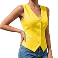 thumbnail image 4 of Women Solid Color V Neck Sleeveless Suit Vest, Button Front Casual Waistcoat Fashion Layering Outerwear for Spring Summer Autumn Daily Wear Yellow, 4 of 6
