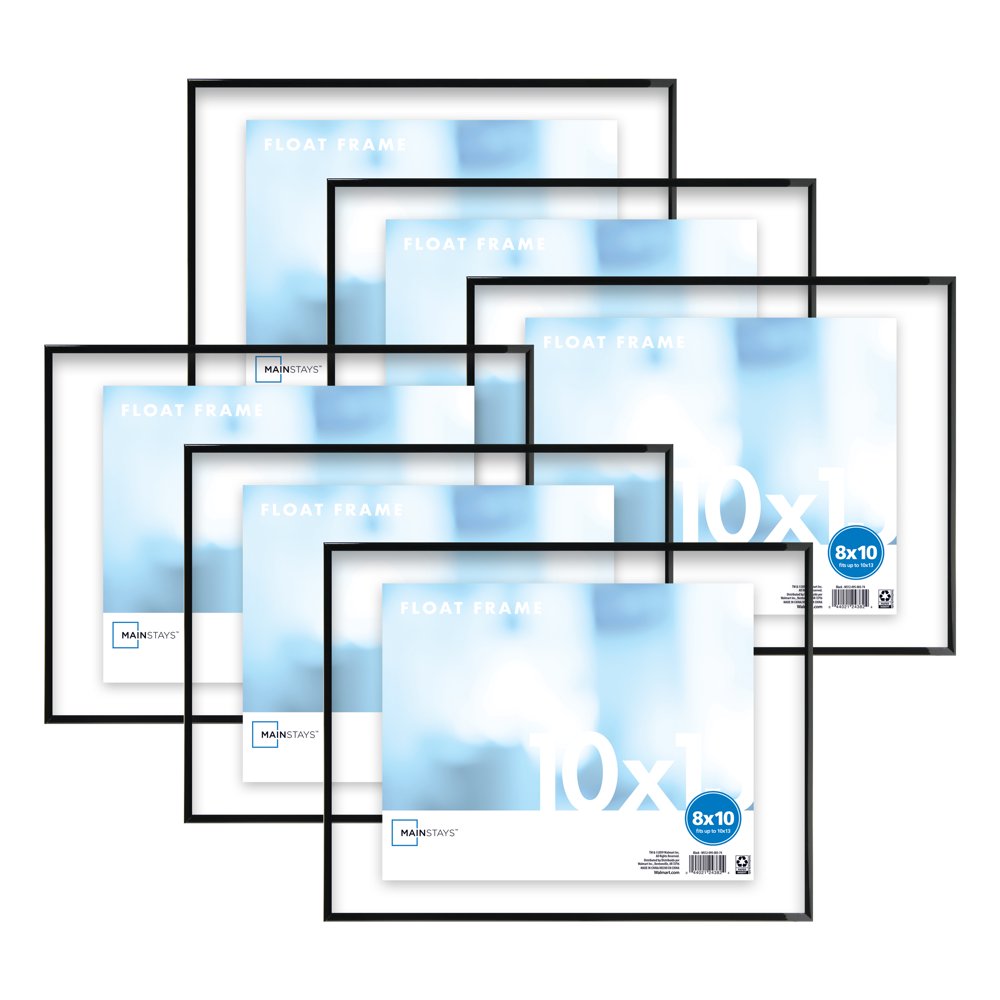 Mainstays 10" x 13" Flex Float Format Picture Frame, Set of 6, Black