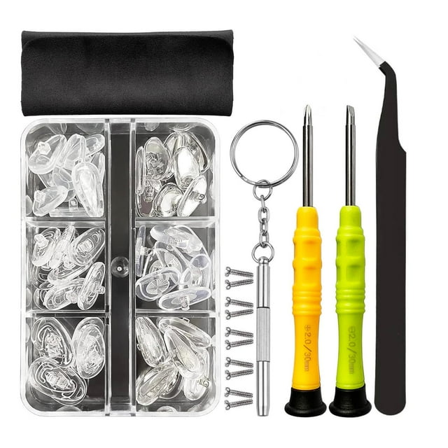 Kit de reparación de gafas Herramientas de reparación Almohadillas nasales Paño de limpieza de gafas Destornilladores prácticos Accesorios de repuesto