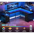 thumbnail image 4 of Furologee 66" Reversible L Shaped Gaming Desk with 6 Drawers & Printer Storage Shelves, Corner Computer Desk with Power Outlets & LED Lights, Home Office Table with Monitor Stand, Black, 4 of 9