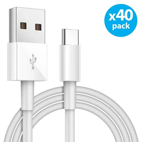 40-PACK USB to USB-C Cable Charging Cord Data Transfer & Sync Compatible With USB-C Devices, Universal, White, 3FT (Doesn't work with iPhones)