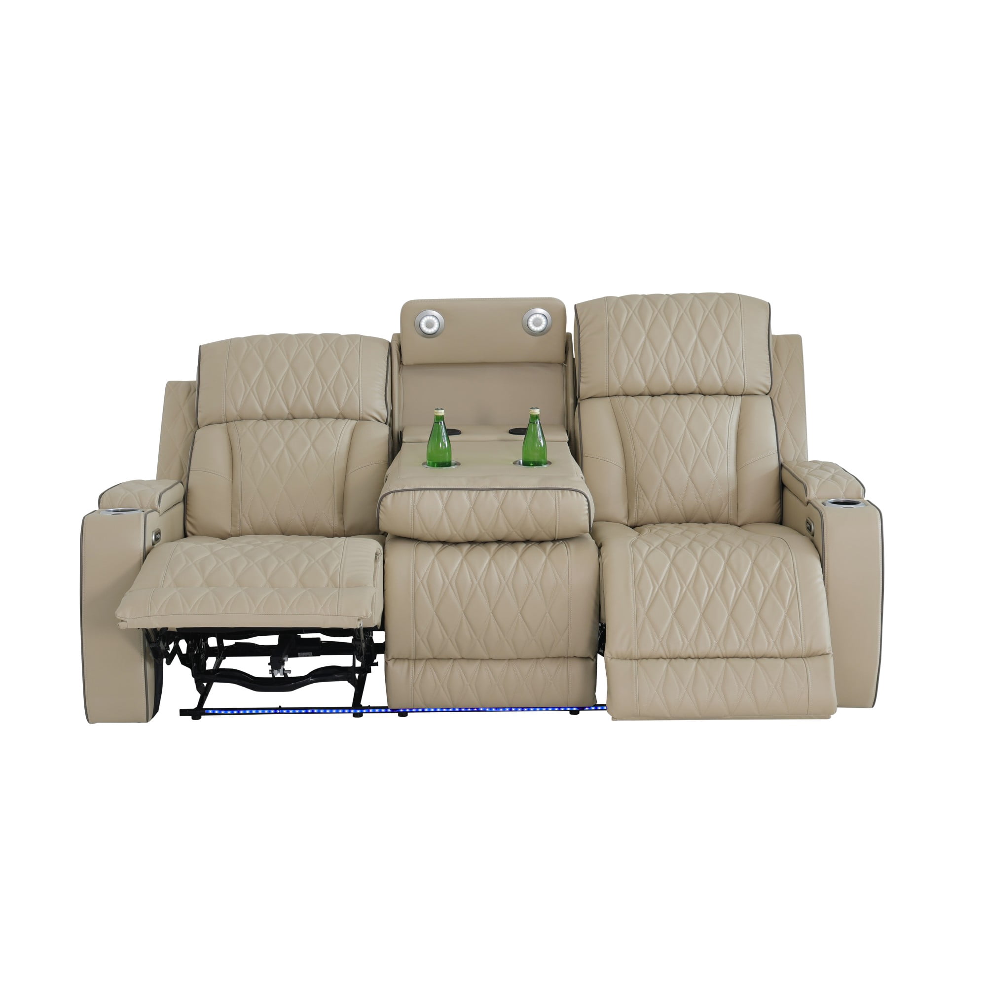 Gewnee 3-Seat Power Adjustable Sofa with 2 Recliners, Console & Cup Holders, Air Leather, Adjustable Recline, Ideal for Living Room,Beige