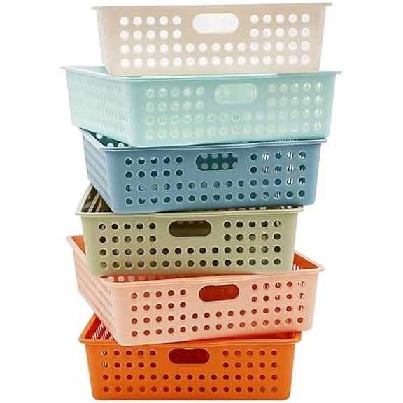 6 Pack Classroom Paper Baskets, Organizing Desk Boho Tray for A4 Papers, Classroom Storage Plastic Paper Bins, Fun Turn In Trays for Teachers and Students, Office Desk Room Trays$$Office