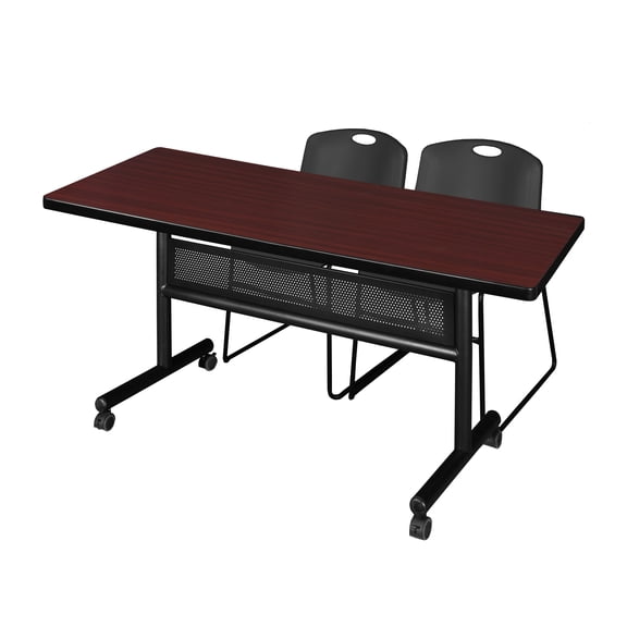 Regency Kobe 60 x 30 in. Flip-Top Privacy Nesting Table- Mahogany, 2 Zeng Stack Chairs- Black