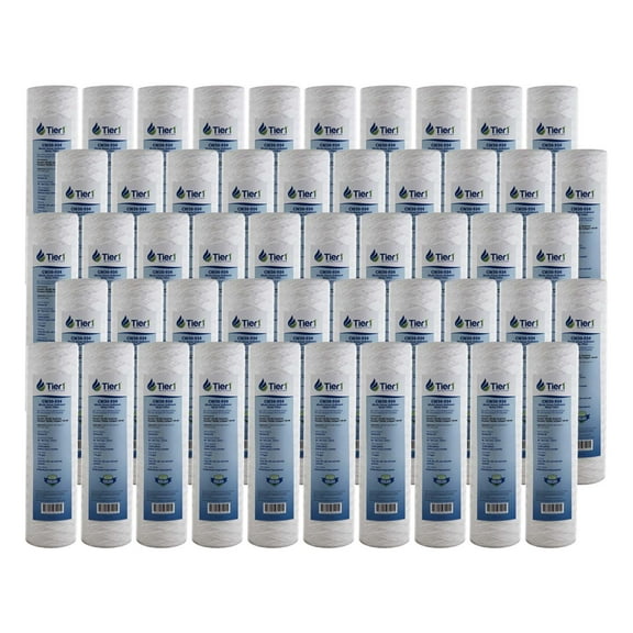 Tier1 30 Micron 10 Inch x 2.5 Inch | 50-Pack String Wound Polypropylene Whole House Sediment Water Filter Replacement Cartridge | Compatible with Pentek CW-MF, 155187-43, W30W, Home Water Filter