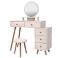 thumbnail image 5 of Smilegend Makeup Vanity Table with Cushioned Stool, Large Capacity Storage Cabinet, 5 Drawers, Large Round Mirror, Length Adjustable, Easy to Install, Sturdy and Durable, 5 of 8