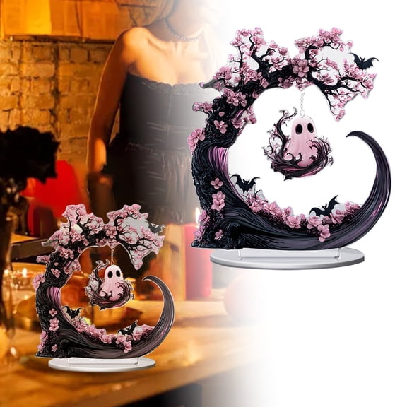 SUYOLL Ghost Halloween Cherry Tree Acrylic Desktop Ornament Home For Living Room Desk Decoration Figurine