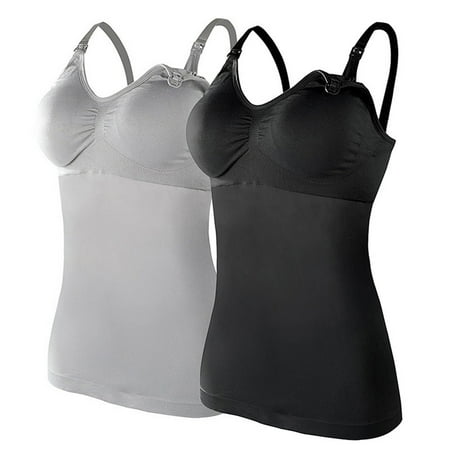 Vividxx Women Nursed Tank Tops Built In Bra Tops For Breastfeeding Maternity Camisole Brasieres 2PC With 4PC Breast Pads Cozy Mother-to-be Bralette