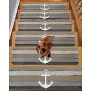 Anchor Brown Stair Treads Non Slip Runners Rugs, 4 Pcs Carpet for Stairs with Adhesive, Nautical Grey Rustic Farmhouse Wood Grain Stair Mats Pads Indoor Stair Treads for Wooden Steps 8x30