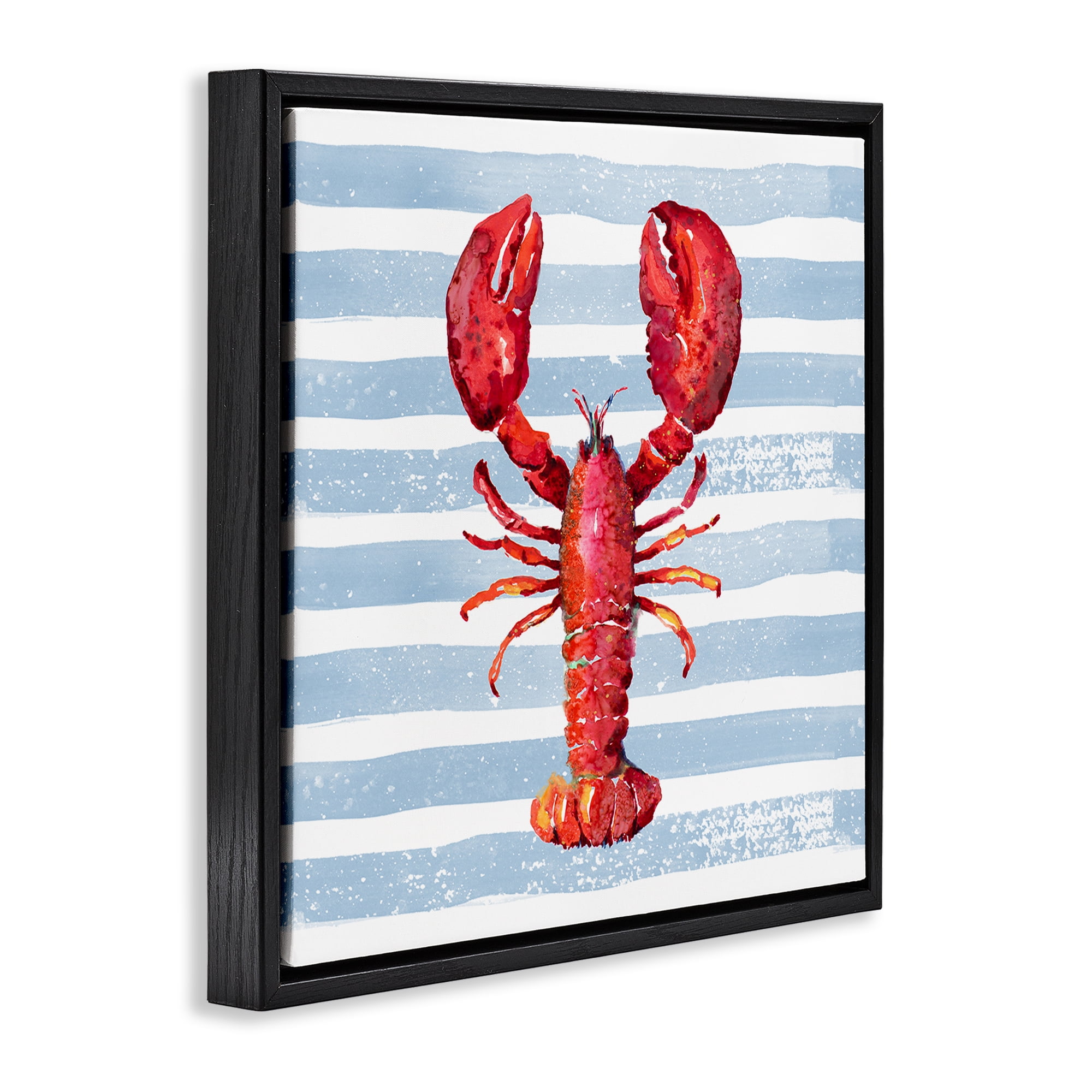 Stupell Industries Red Lobster on Blue Stripes Black Framed Floater Canvas Wall Art, design by Patricia Pinto