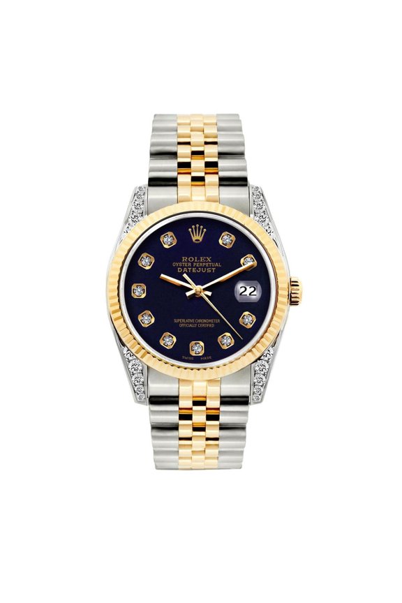 Pre-Owned Rolex Datejust 36MM 16233 Black Diamond Dial Fluted Bezel Two Tone Yellow Gold Jubilee Bracelet