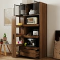 thumbnail image 2 of Tall Kitchen Pantry Cabinet w/4-Tier Storage Cart, 3 Glass Doors, Storage Cabinet w/Drawer & Shelves, 2 of 7
