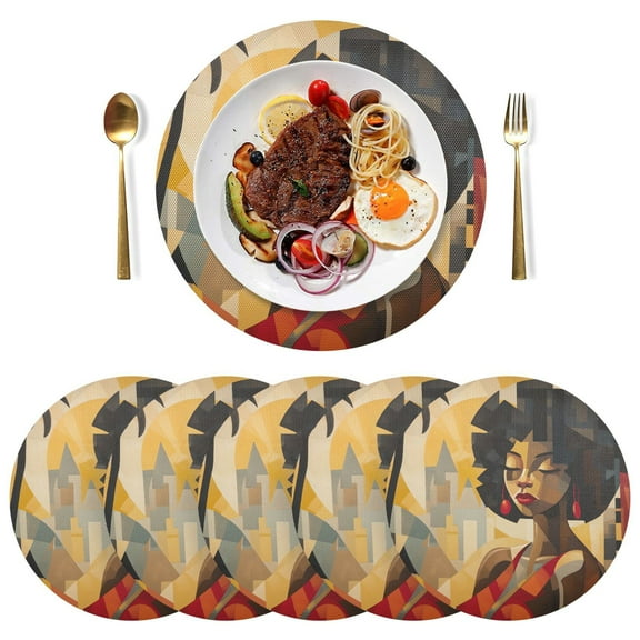 Woman in Red Black Round Placemats Plate Mats 15 Inch Non-Slip Heat Resistant Washable PVC Set Indoor for Kitchen Dining Table 1PC