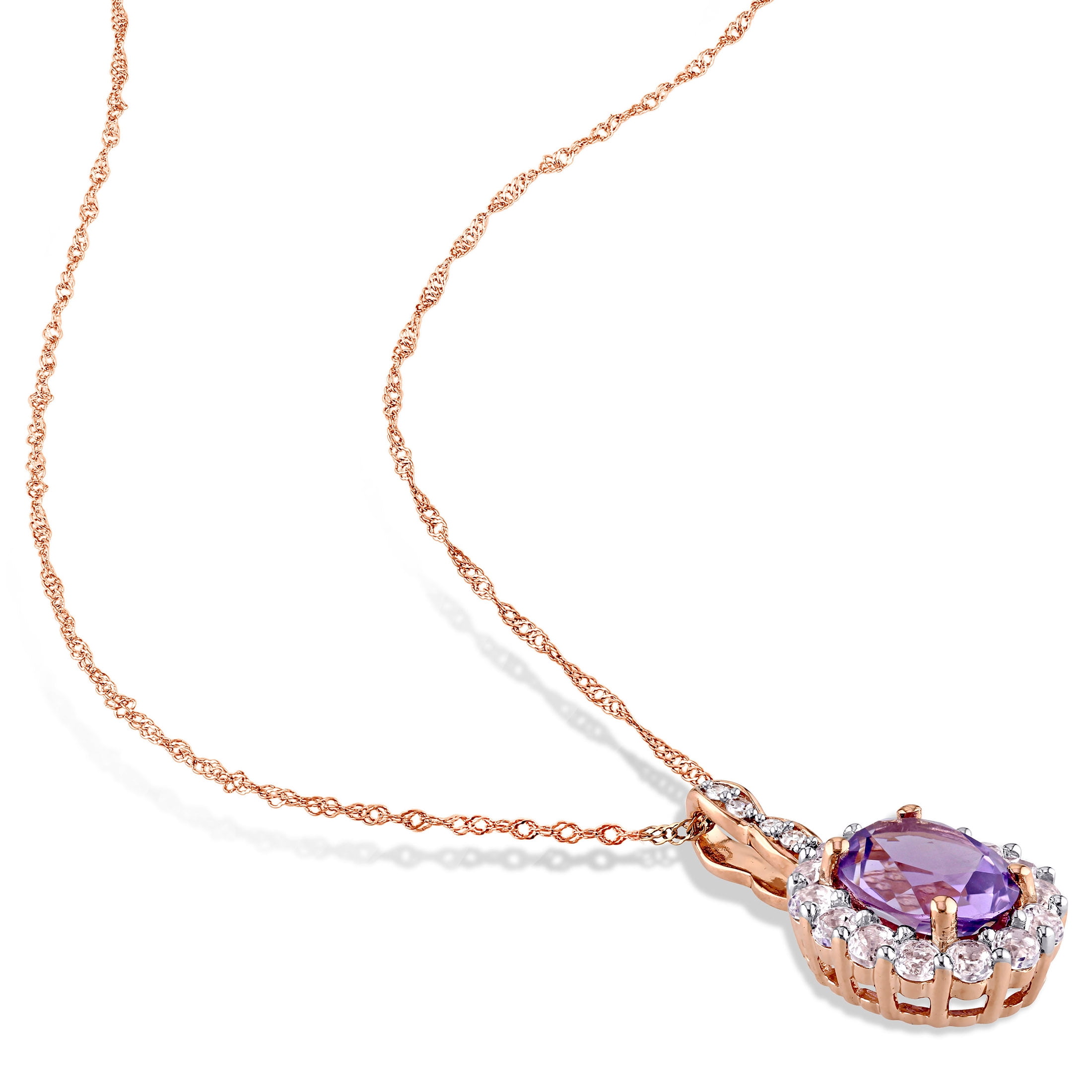 Everly Women's 1-5/8 Carat T.G.W. Amethyst White Topaz and Diamond Accent 14kt Rose Gold Vintage Halo Pendant