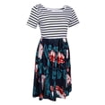 thumbnail image 1 of Tachiuwa Robe T-Shirt à Manches Courtes Imprimé Floral Rayé Col Rond Taille Haute pour Femmes - 5, m m, 1 of 9