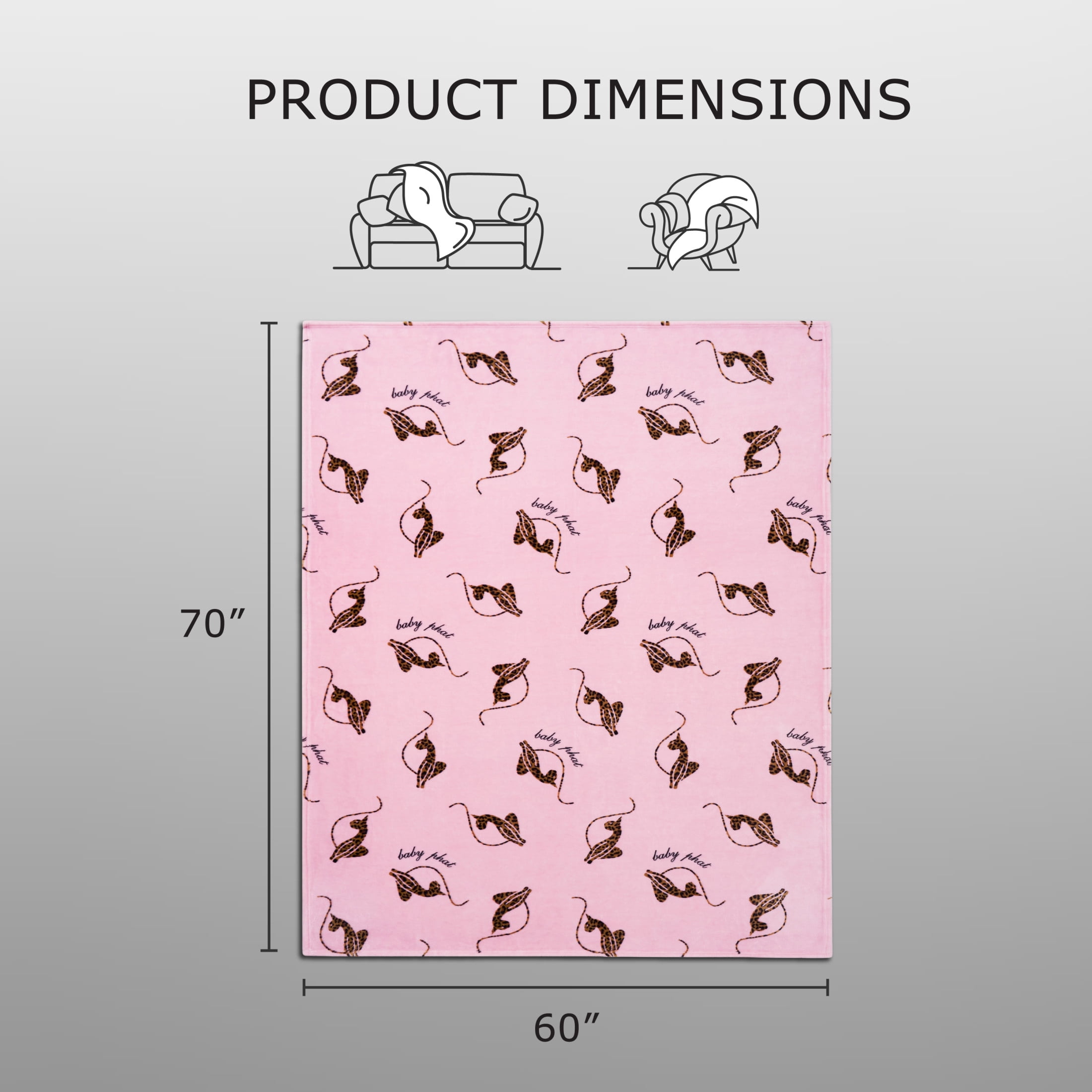Baby Phat Oversized Plush Throw Blanket 60" x 70", Leopard Cats Tossed Logo Pink
