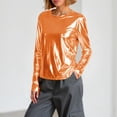 thumbnail image 2 of GEWSEY Metallic Tops for Women Long Sleeve Shimmer Disco Party T-Shirt Slim Going Out Club Sparkly Blouses Concert Outfit (Orange, M), 2 of 7
