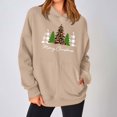 thumbnail image 2 of 2025 Christmas Baggy Hoodies Ladies Letter Print Graphic Sweatshirt with 2 Pockets Casual Pullover Tops Loose (S, Khaki 01), 2 of 6