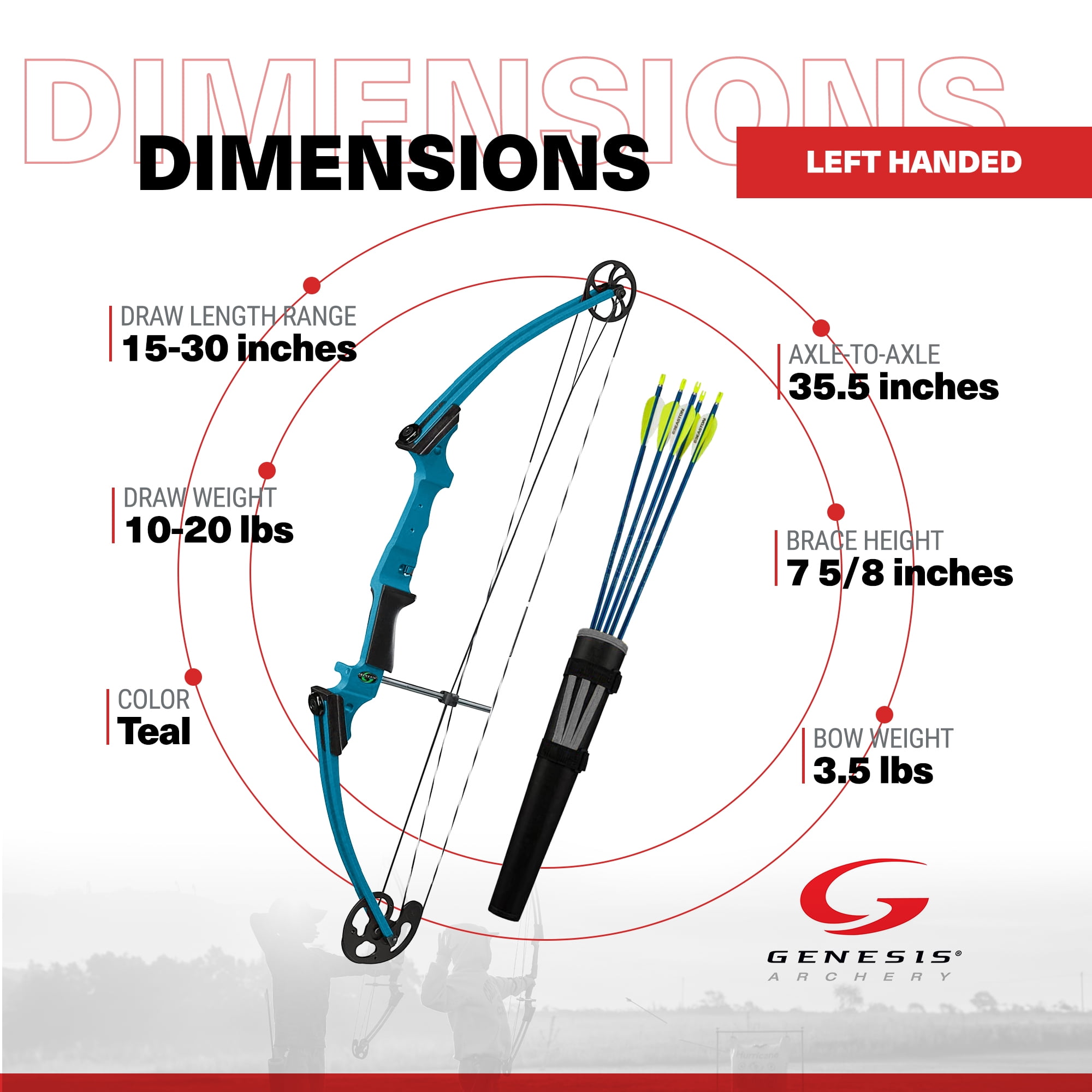 Genesis Original Archery Compound Bow and Arrow Set, Draw Hand-Left, Teal