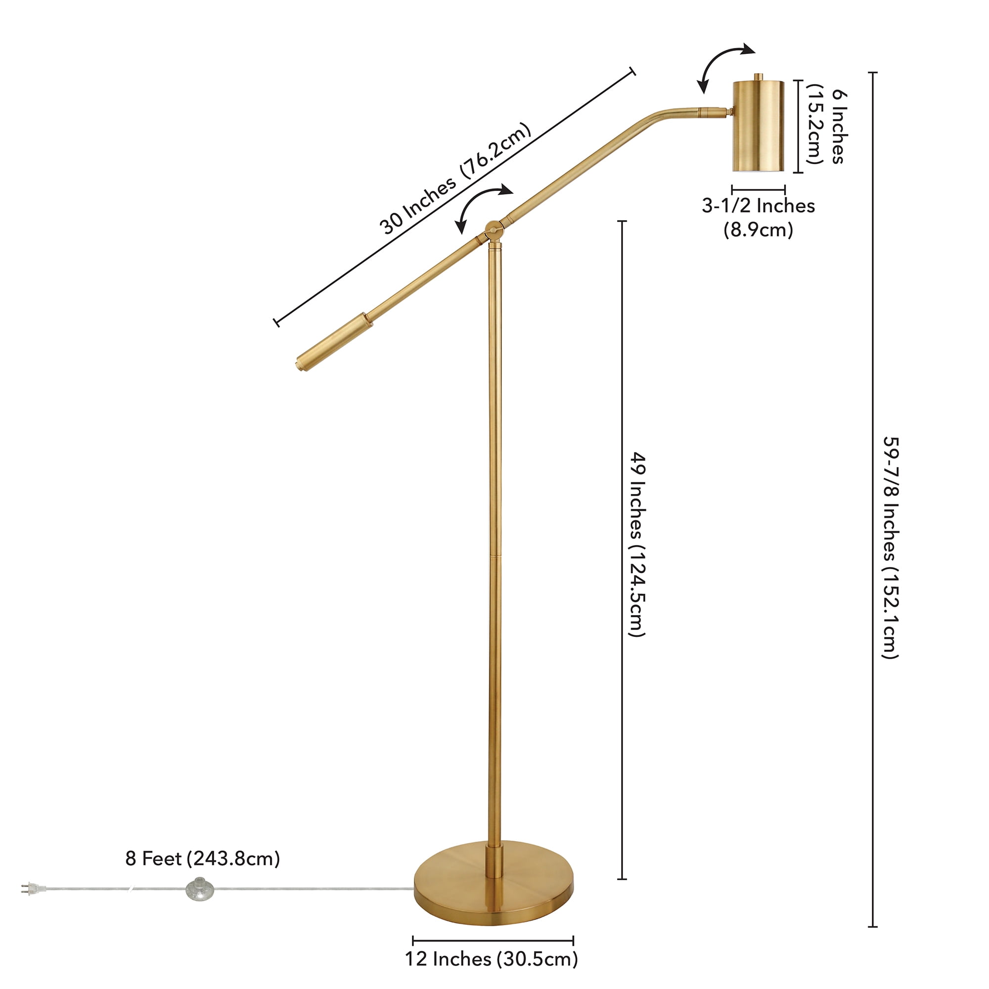 Evelyn&Zoe Willis Pharmacy Floor Lamp with Metal Shade, Brass/Brass