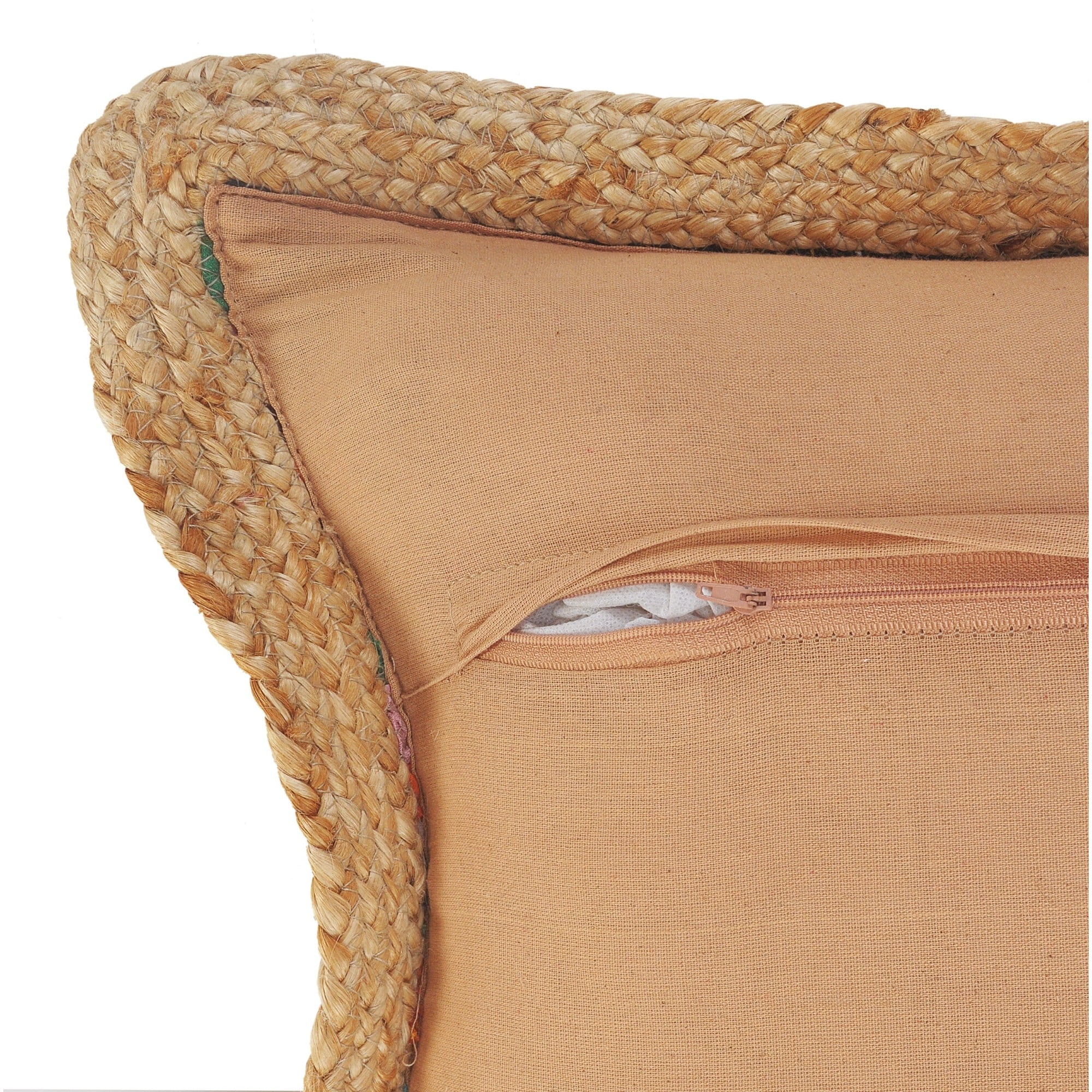 Laddha Home Designs Handwoven Braided Striped Cotton Throw Pillow Cover - 20" - Multicolored