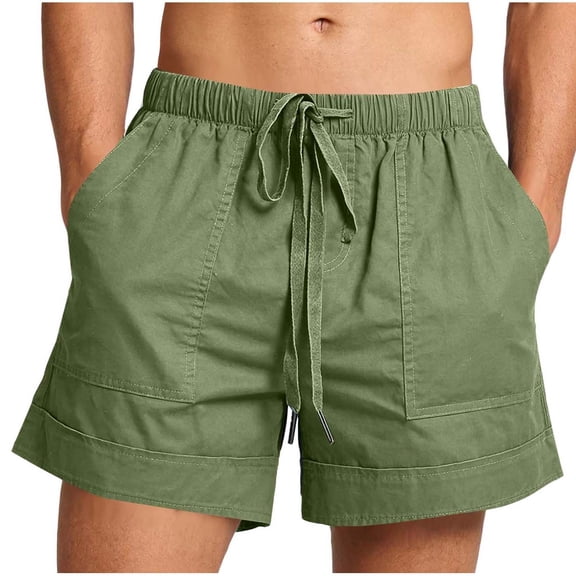 Cotton Linen Shorts for Men Lightweight Cool Hawaiian Drawstring Elastic Waist Short Pants with Pockets Fathers Gift
