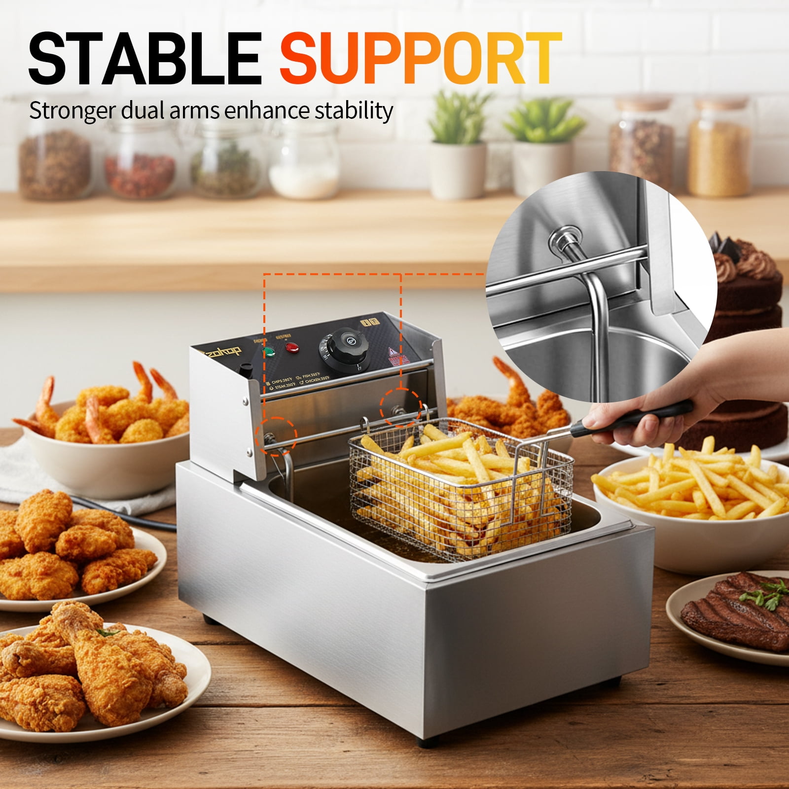 Zimtown 6L 2500W Electric Deep Fryer, Stainless Steel, Timer