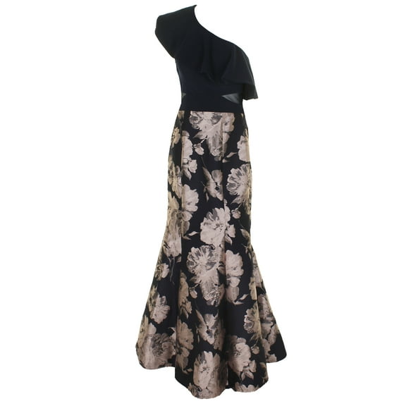 Xscape Womens Navy Pink One-Shoulder Floral Jacquard Mermaid Gown 2