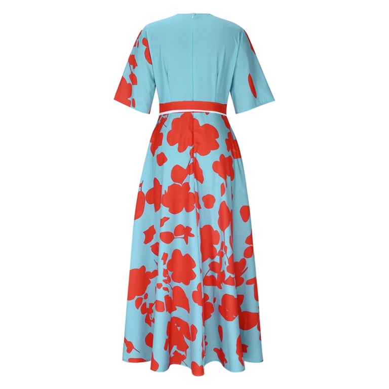 Delliss Women's Summer Elegant Elbow-Length Sleeve Split Print Dress Ankle  Length Trendy Casual Long Maxi Dress - Walmart.com