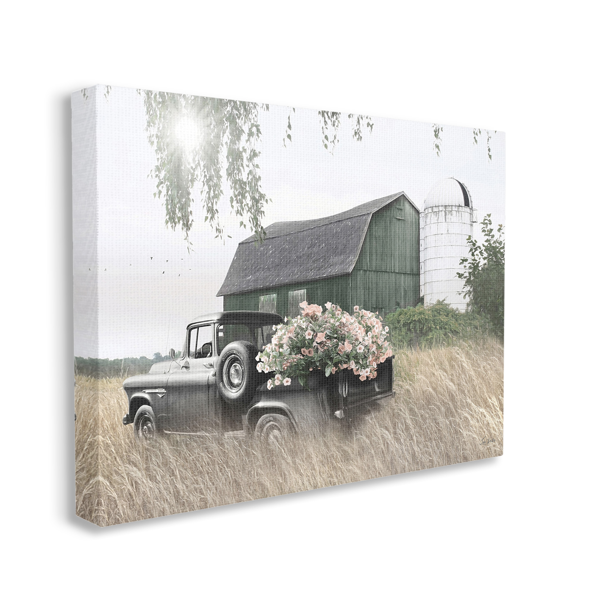 Stupell Industries Barn & Truck with Florals Landscape Photography Gallery Wrapped Canvas Art Print Wall Art, 30 x 24