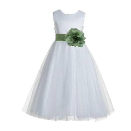 

White V-Back Lace Edge Junior Flower Girl Dress First Communion 183T