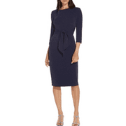 Adrianna Papell Women's Metallic Knit TIE Front Dress, Light Navy, 14