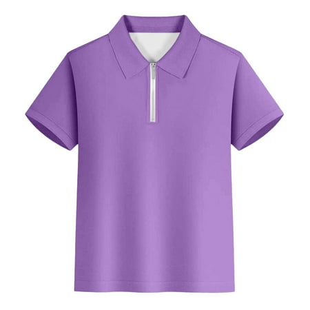 Hiijoy Little Boys Zipper Polo Shirt Solid Color Short Sleeve T-Shirt Kids Active Tee Shirt