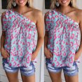 thumbnail image 2 of CEHVOM Women Casual Cold Shoulder Sleeveless Print Drawstring Tops Blouse, 2 of 7