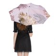 thumbnail image 5 of Palm Leaf Print Pink Rain Umbrella Sun Protection Sun Umbrella Parasol Folding Umbrella Black Glue, 5 of 9