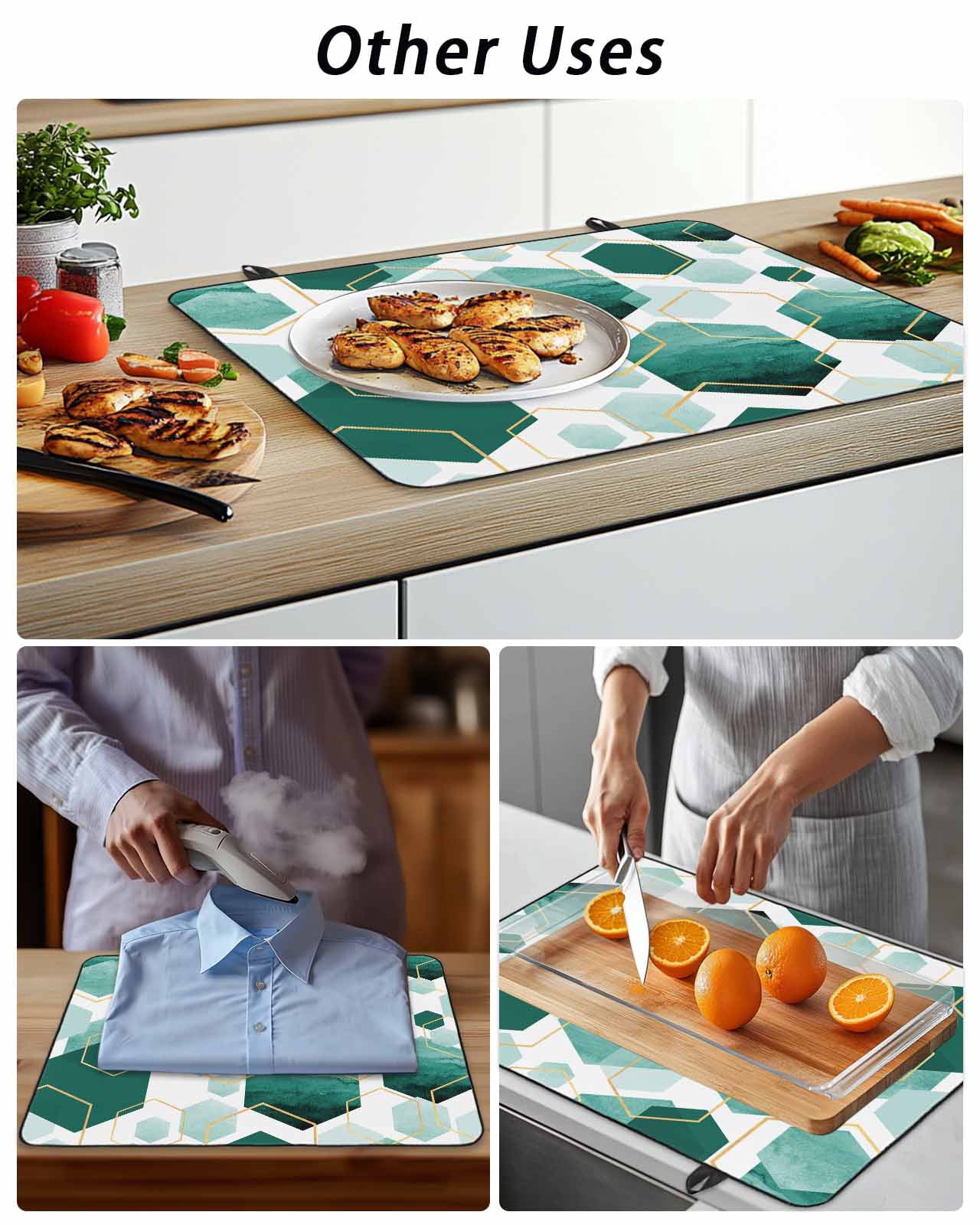 Stove Top Covers for Electric Stove, Turquoise Marble Glass Stovetop Cover Protector, Gold White Geometric Hexagon Modern Induction Cooktop Protector Oven Mat for Kitchen Countertop 31"x24"