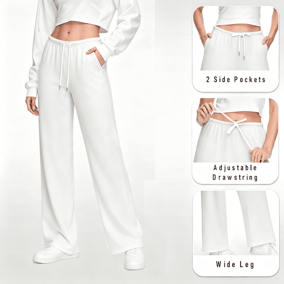LIBRCLO Womens Sweatpants with Pockets Casual Wide Leg Pants Elastic Waist Drawstring Loung Baggy Sweatpants