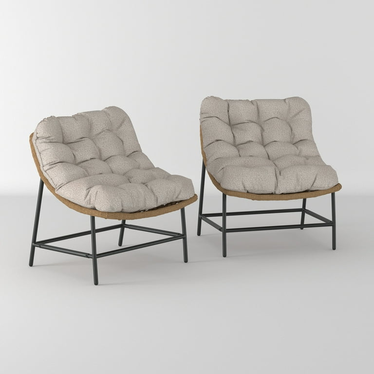 Walker Edison Scoop Outdoor Patio Chairs Set of 2 Natural