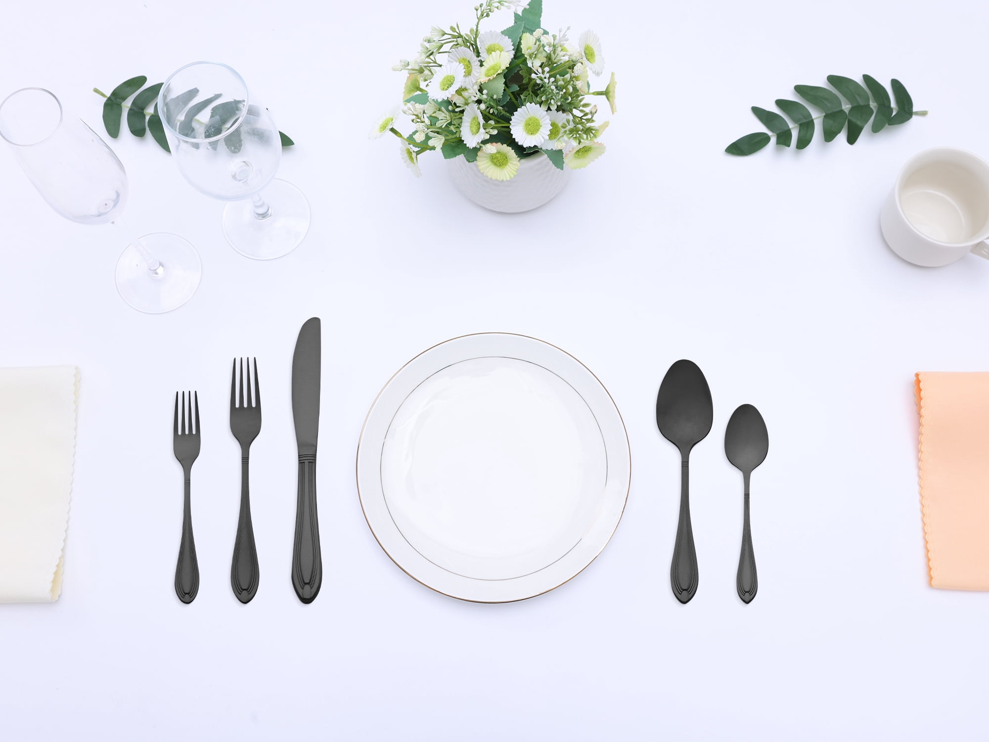 Unique Bargains 20 Pieces Stainless Steel Flatware Silverware Set Black