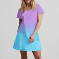 thumbnail image 5 of Daiosportswear Summer Two-Color Gradient Dresses for Women Loose V Neck Short Sleeve Casual T Shirt Dress Sundresses Swimsuit Coverup with Pockets,Women'S Short-Sleeved Dress Light Blue-E XL(XL), 5 of 7