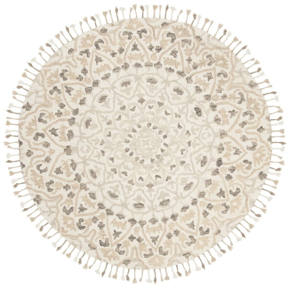 SAFAVIEH Blossom Kelvin Abstract Wool Area Rug, Ivory/Taupe, 8' x 8' Round